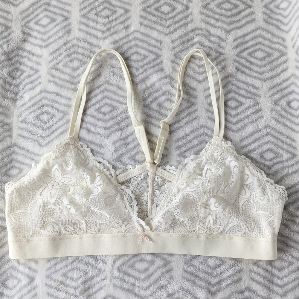 Aerie Lace Plunge Bralette wireless ivory white Large